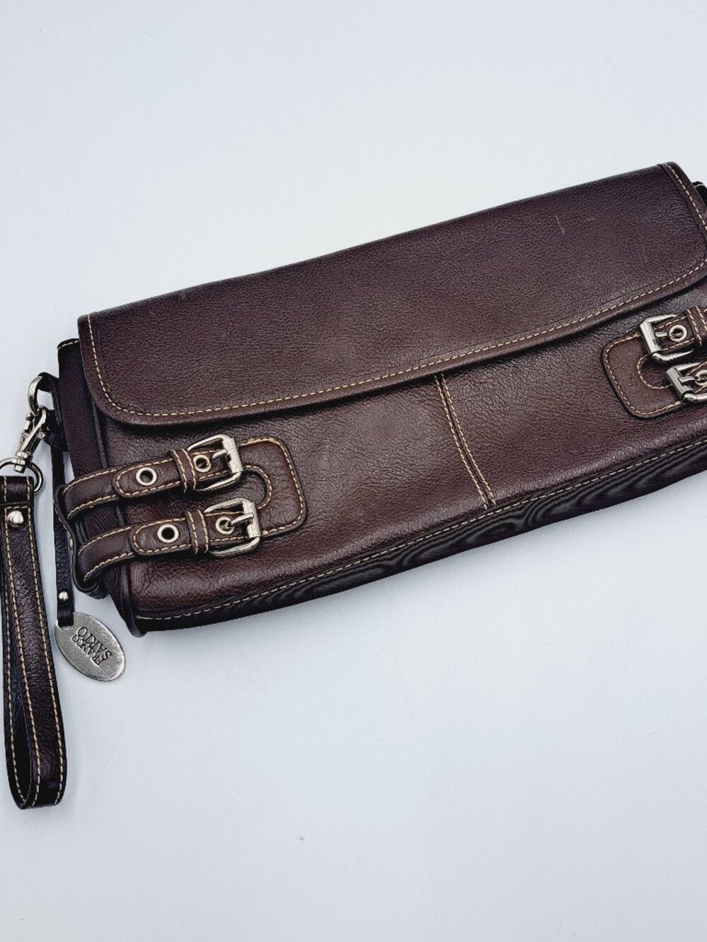Oversized Brown Clutch With Removable Wrist Strap